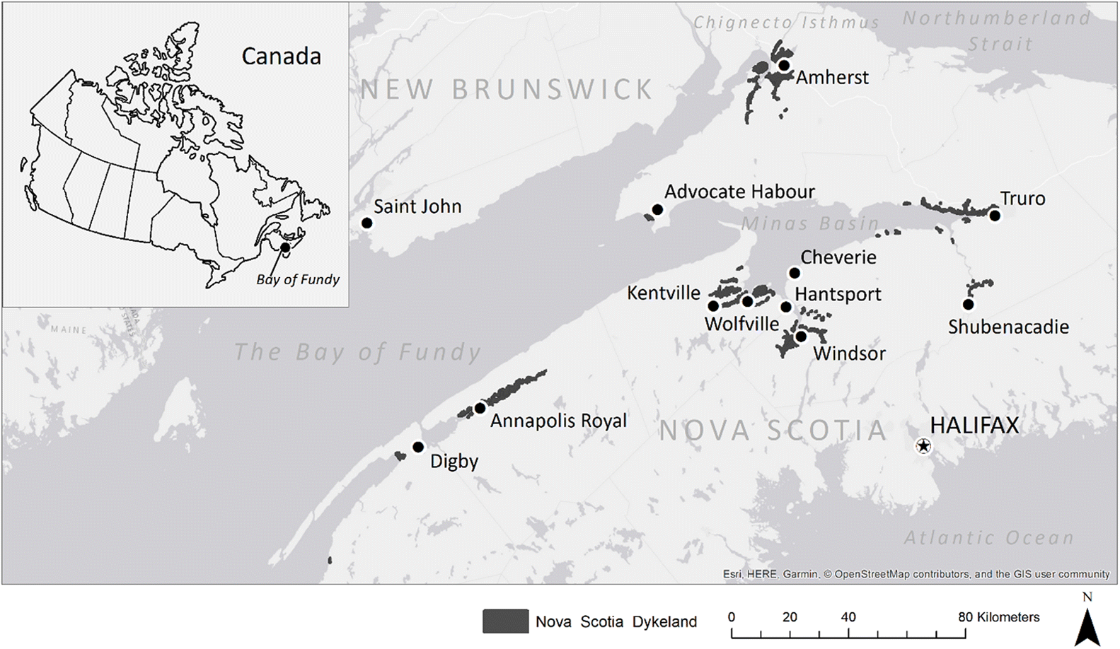 Location of the study area. A) The Fundy Basin and location of the